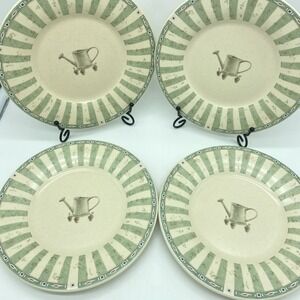 Pfaltzgraff Naturewood Set Of 4 Salad Plates 8" Vintage Green Stripe USA